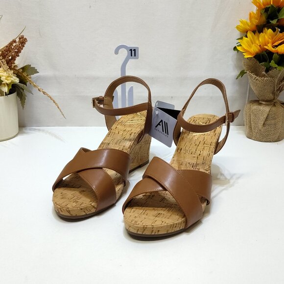Aerosoles Strappy Cork High Espadrille Wedge Sandal Adjustable Block Heel Sz 11 - Picture 4 of 10